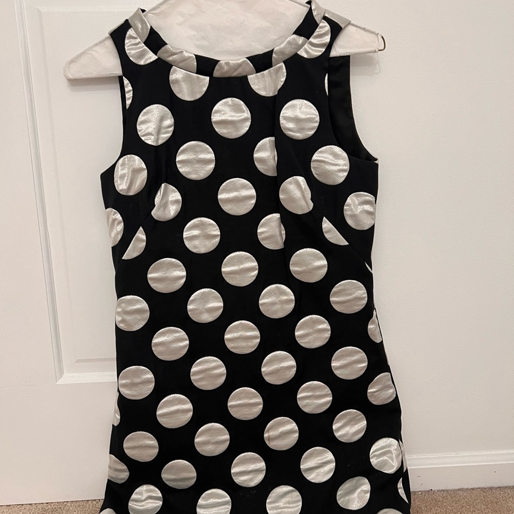 Rare MILLY Like New Black and Silver Polka Dot Shift Dress